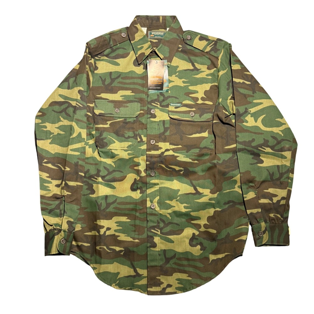 Vintage Wolverine Camo Shirt Mens Medium Woodland Camo USA Made Ze Pel New
